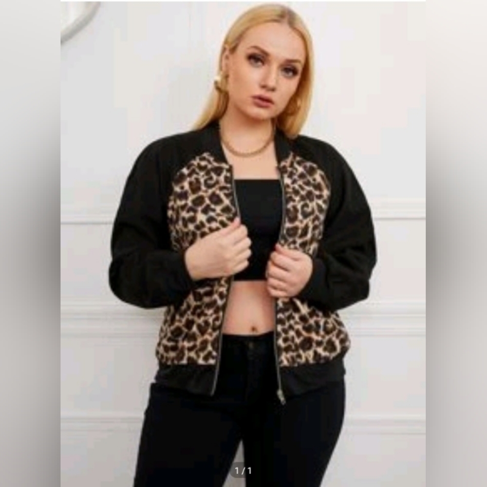 Leopard Raglan Sleeve Bomber Jacket